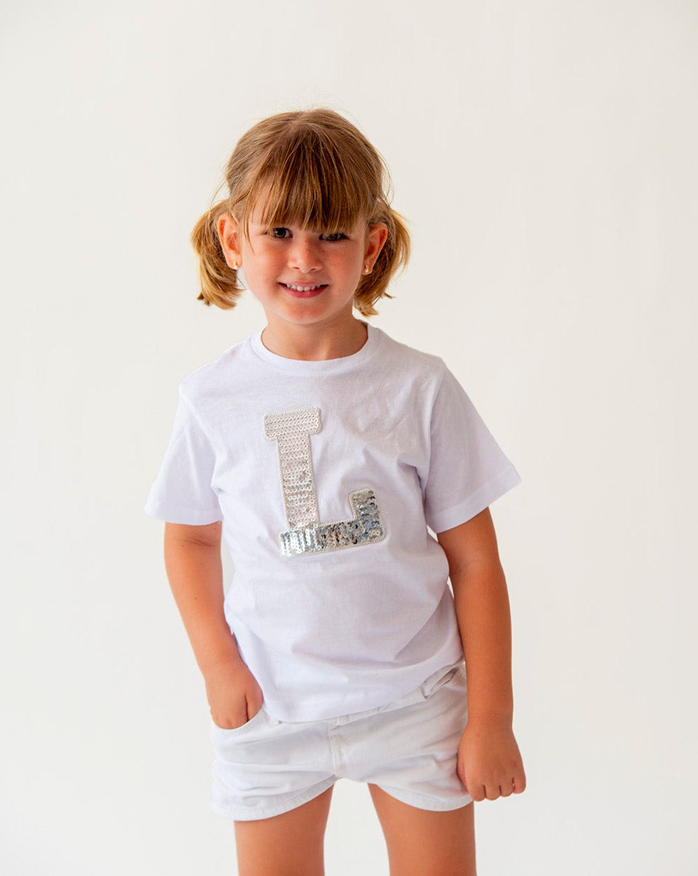 Camiseta blanca lentejuelas para niña Talla 4-5 años