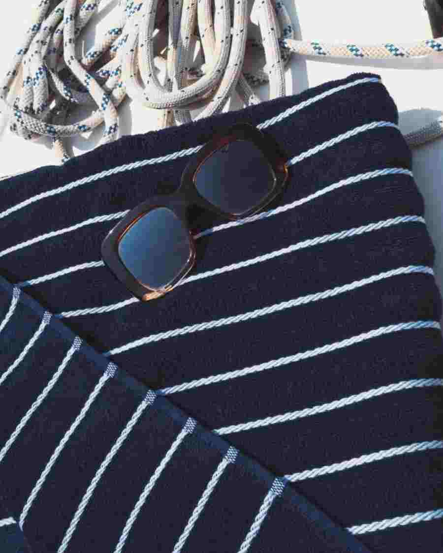 NAVY HORIZONTAL STRIPED TOWEL | ONE OR MORE LARGE INITIALS