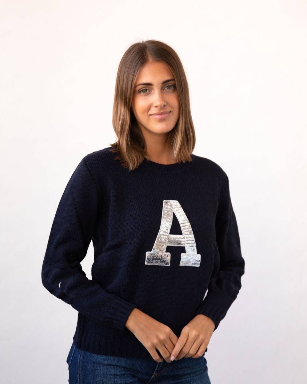 JERSEY AZUL MARINO | INICIAL LENTEJUELAS PLATEADAS