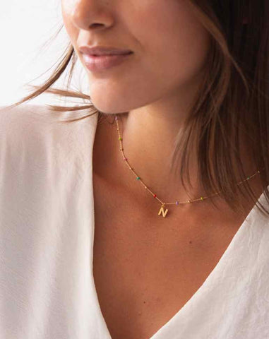 GOLD COLORED BALLS NECKLACE | INITIAL MINI
