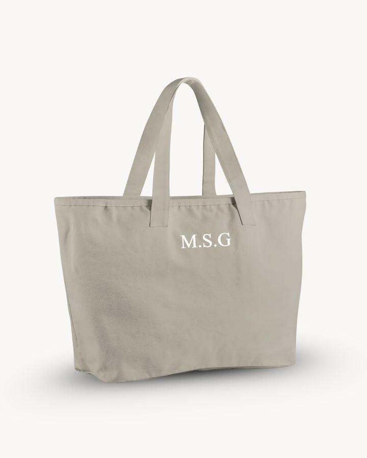 BOLSA MAXI TELA GRIS | BORDADO PERSONALIZADO