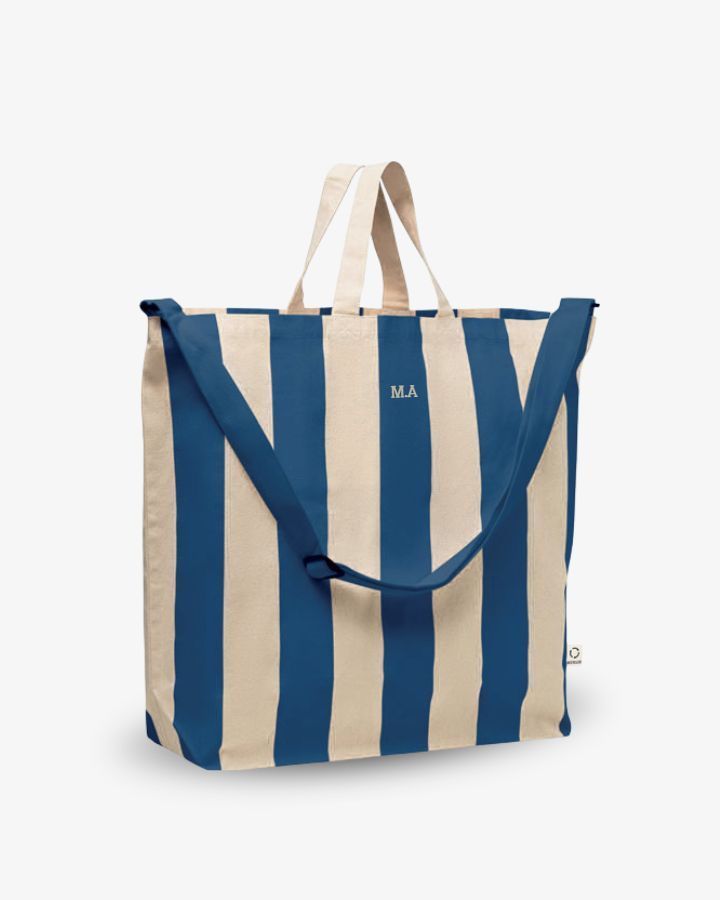 BOLSA MAXI TELA RAYAS NAVY | BORDADO PERSONALIZADO