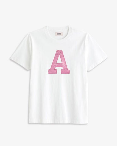 WHITE T-SHIRT | PINK SEQUINS INITIAL