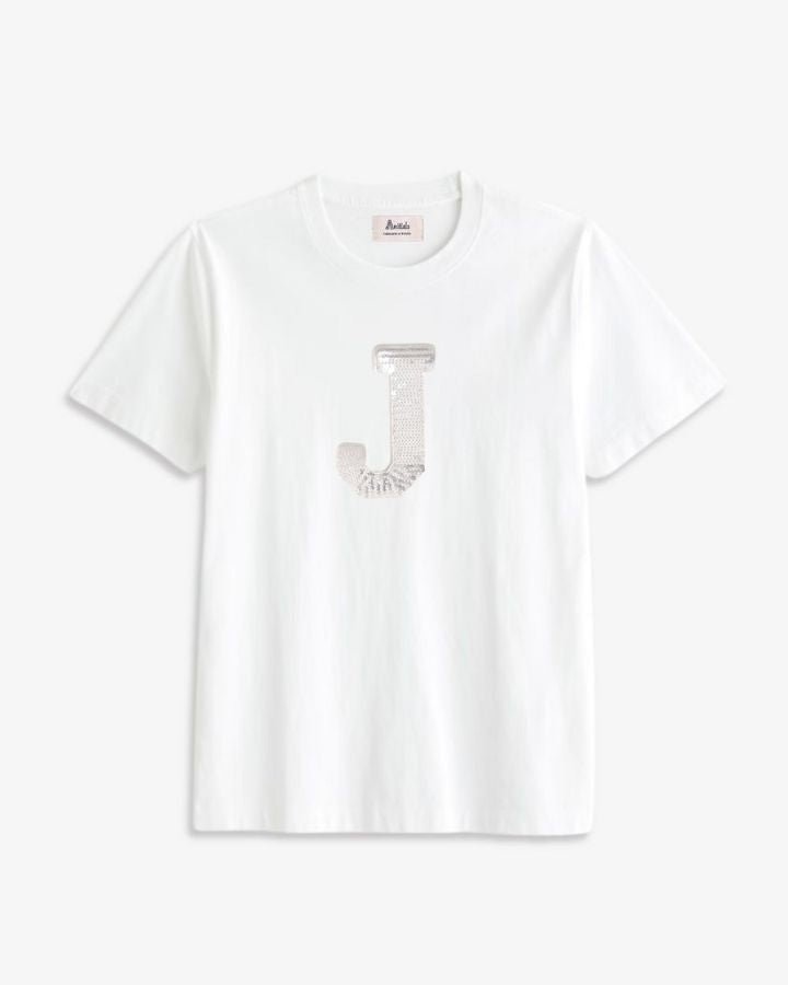 WHITE T-SHIRT | SILVER SEQUINS INITIAL