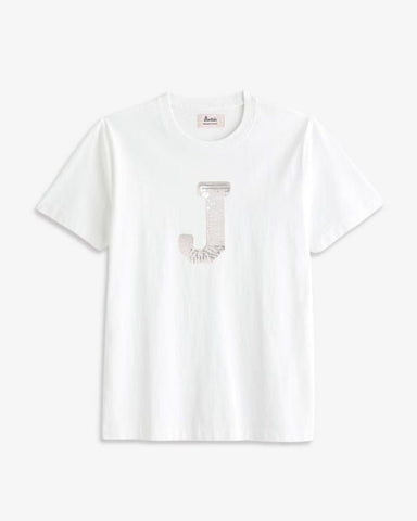 WHITE T-SHIRT | SILVER SEQUINS INITIAL