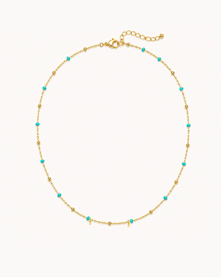 GOLD-PLATED TURQUOISE BEADED NECKLACE