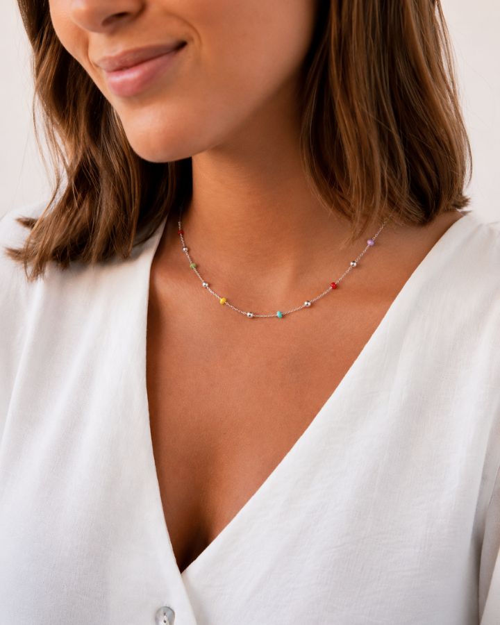 COLLAR BOLITAS MULTICOLOR PLATA