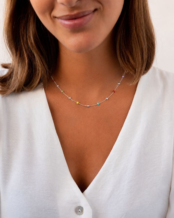 COLLAR BOLITAS MULTICOLOR PLATA