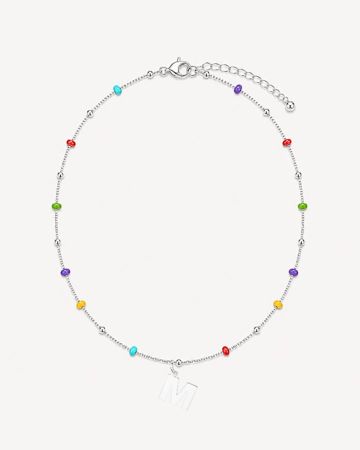 COLLAR BOLITAS MULTICOLOR PLATA | INICIALES MIDI