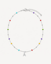 COLLAR BOLITAS MULTICOLOR PLATA | INICIALES MINI