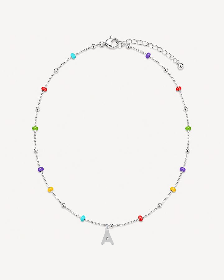 COLLAR BOLITAS MULTICOLOR PLATA | INICIALES MINI