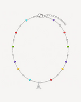 COLLAR BOLITAS MULTICOLOR PLATA | INICIALES MINI