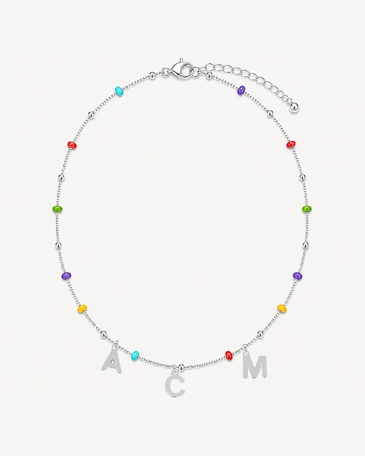 COLLAR BOLITAS MULTICOLOR PLATA | INICIALES MINI