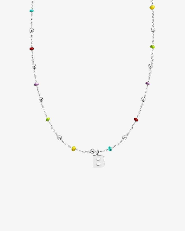 COLLAR BOLITAS MULTICOLOR PLATA | UNA O MÁS INICIALES MIDI