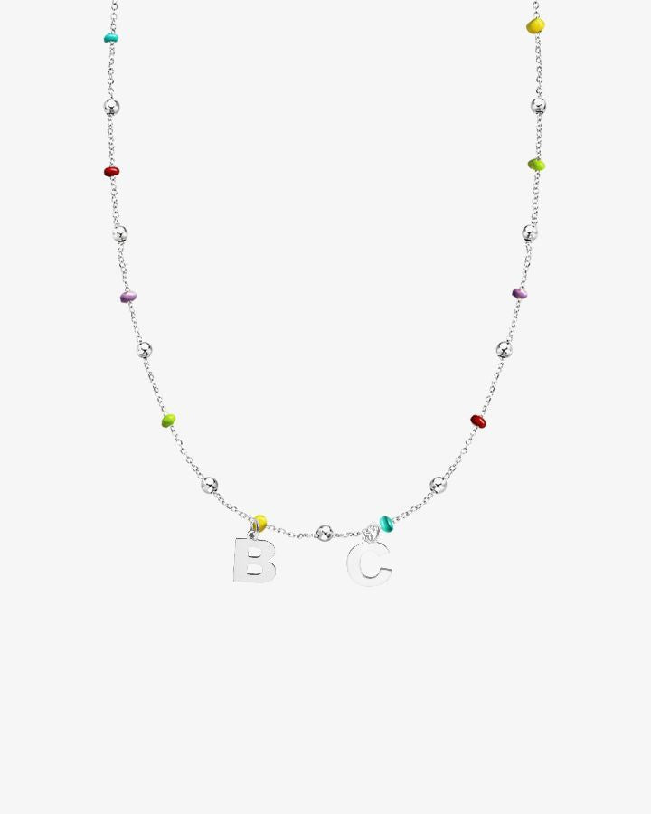 COLLAR BOLITAS MULTICOLOR PLATA | UNA O MÁS INICIALES MIDI