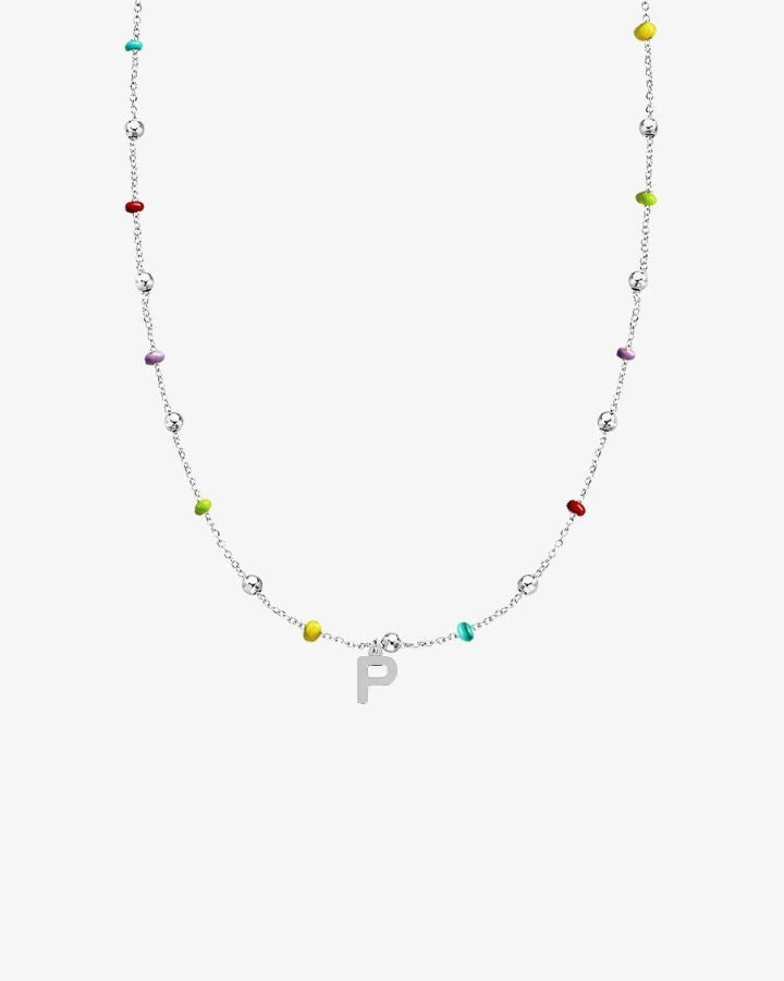 COLLAR BOLITAS MULTICOLOR PLATA | UNA O MÁS INICIALES MINI
