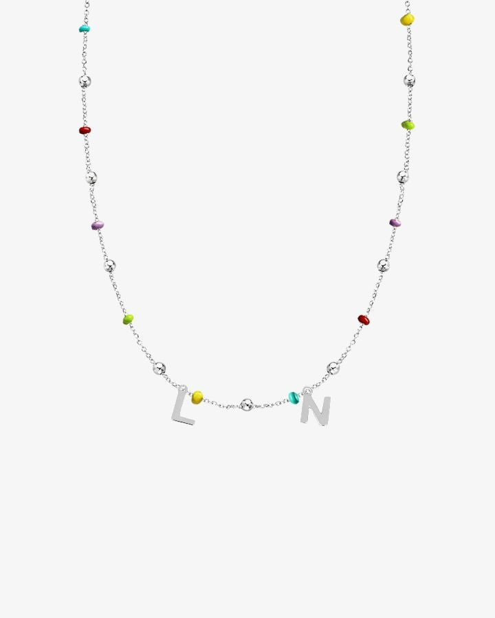 COLLAR BOLITAS MULTICOLOR PLATA | UNA O MÁS INICIALES MINI
