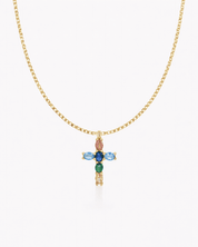 COLLAR CRUZ CIRCONITAS COLORES ORO