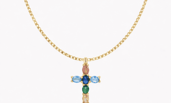 COLLAR CRUZ CIRCONITAS COLORES ORO