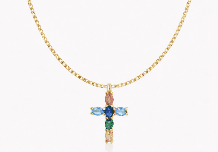 COLLAR CRUZ CIRCONITAS COLORES ORO