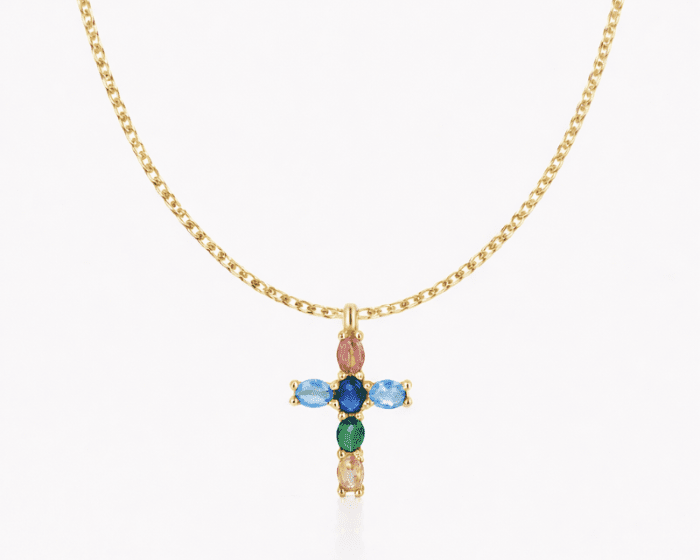 COLLAR CRUZ CIRCONITAS COLORES ORO