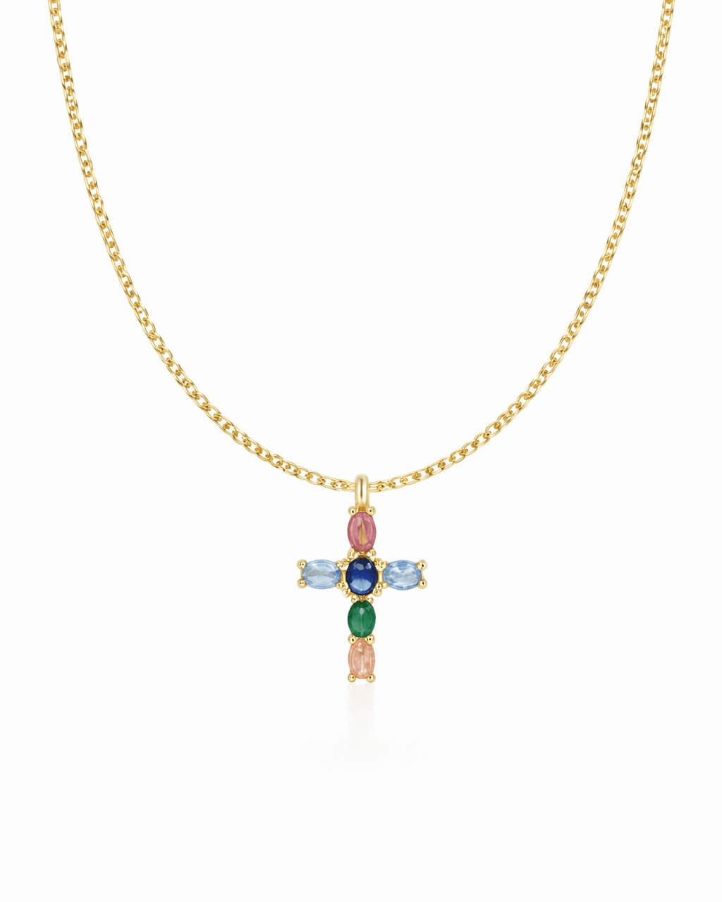 COLLAR CRUZ CIRCONITAS COLORES ORO