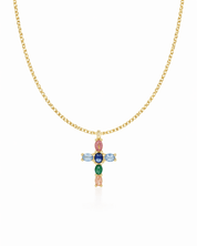 COLLAR CRUZ CIRCONITAS COLORES ORO
