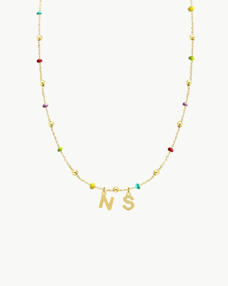 COLLAR BOLITAS MULTICOLOR ORO | UNA O MÁS INICIALES MINI