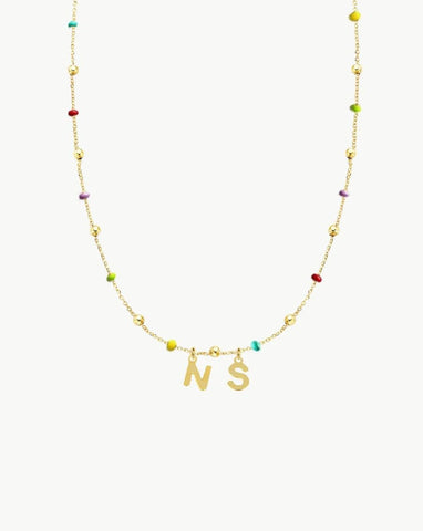 COLLAR BOLITAS MULTICOLOR ORO | UNA O MÁS INICIALES MINI