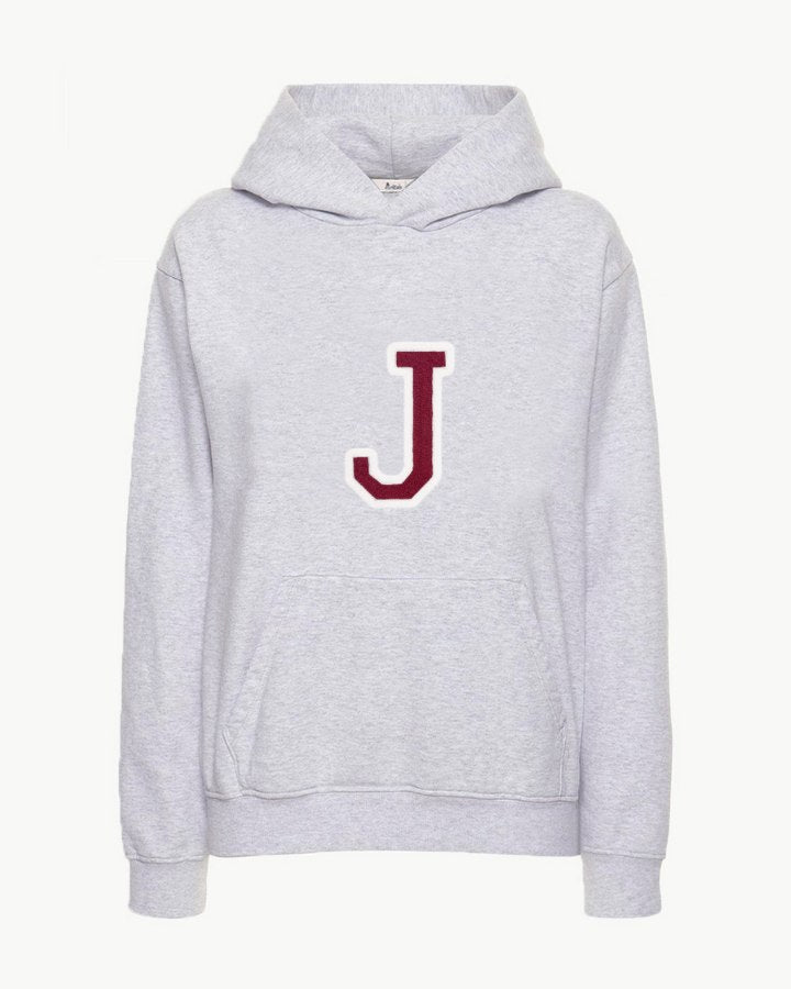 SUDADERA HOODIE GRIS | INICIAL GRANDE GRANATE -J- | TALLA XXL