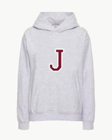 SUDADERA HOODIE GRIS | INICIAL GRANDE GRANATE -J- | TALLA XXL