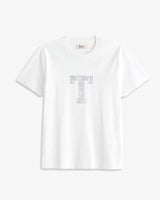 CAMISETA BLANCA | INICIAL LENTEJUELAS PLATEADAS -T- | TALLA S
