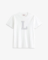 KIDS - CAMISETA BLANCA | INICIAL LENTEJUELAS PLATEADAS -L- | TALLA 3/4
