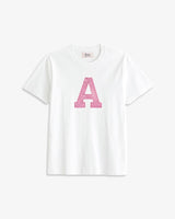 KIDS - CAMISETA BLANCA | INICIAL LENTEJUELAS ROSAS -A- | TALLA 3/4