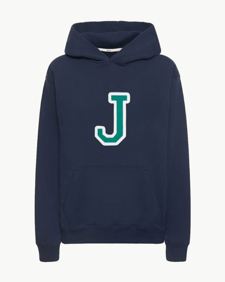 SUDADERA HOODIE NAVY BLUE | INICIAL GRANDE VERDE -J- | TALLA XXL