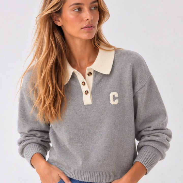 JERSEY-POLO CONTRASTE GRIS