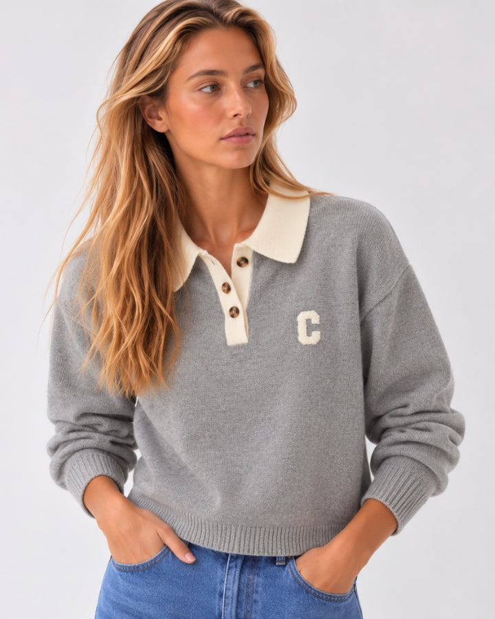 JERSEY-POLO CONTRASTE GRIS