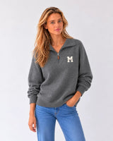 DUNKELGRAUER ZIP-PULLOVER