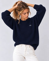 NAVY KNIT SWEATER | MINIMALIST EMBROIDERY