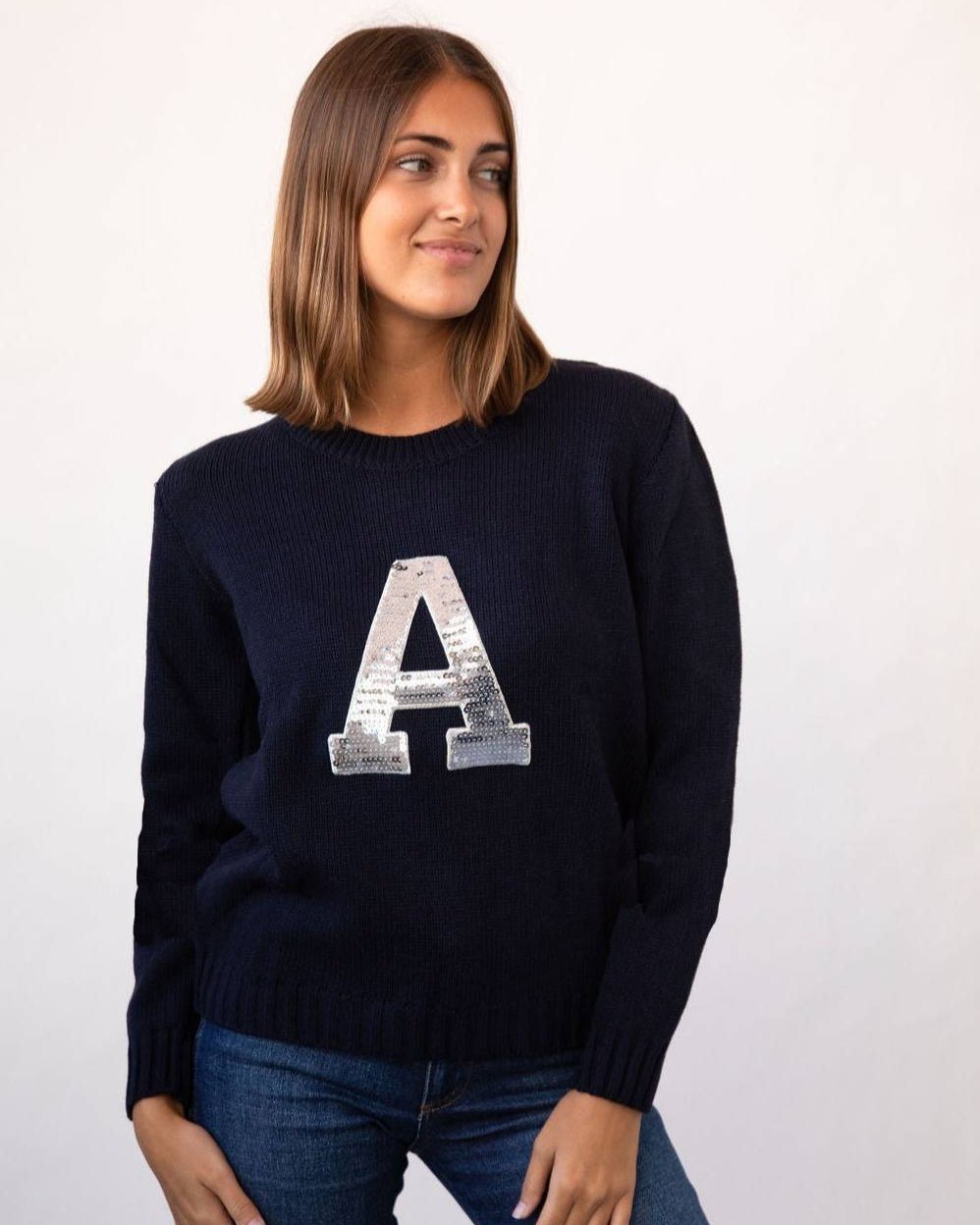 JERSEY AZUL MARINO | INICIAL LENTEJUELAS PLATEADAS