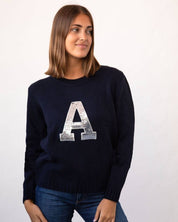 JERSEY AZUL MARINO | INICIAL LENTEJUELAS PLATEADAS