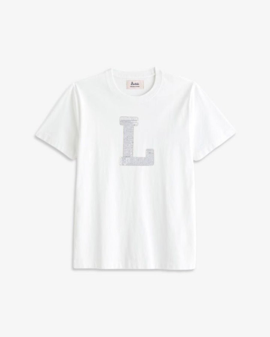 KIDS - CAMISETA WHITE | INICIAL LENTEJUELAS PLATEADAS
