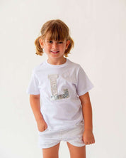KIDS - CAMISETA WHITE | INICIAL LENTEJUELAS PLATEADAS
