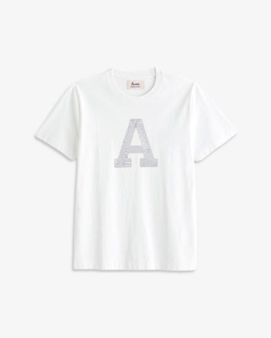 KIDS - CAMISETA WHITE | INICIAL LENTEJUELAS PLATEADAS