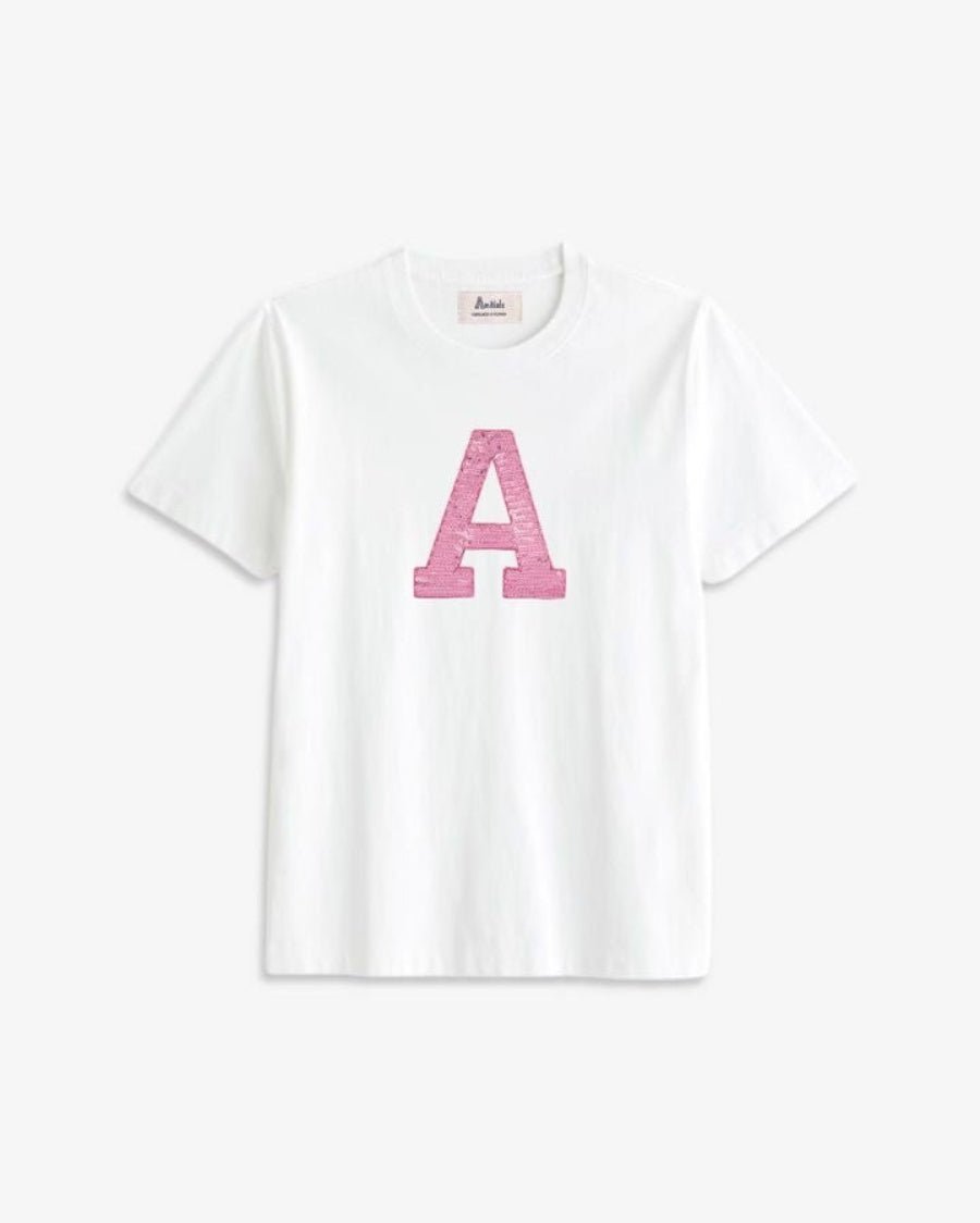 KIDS - CAMISETA WHITE | INICIAL LENTEJUELAS ROSAS