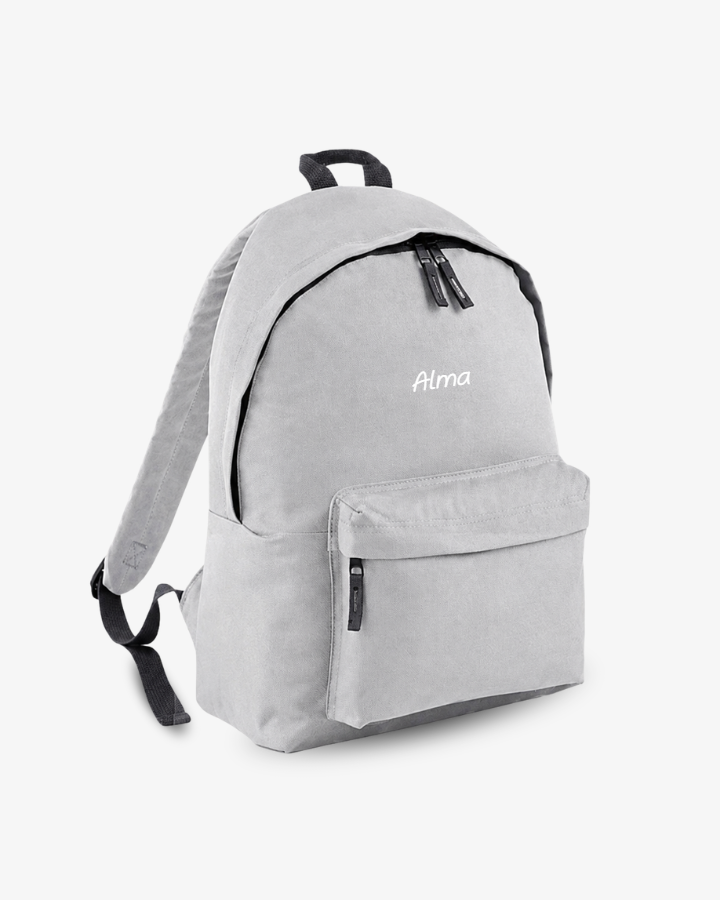 MOCHILA GRANDE GRIS CLARO |  BORDADO PERSONALIZADO