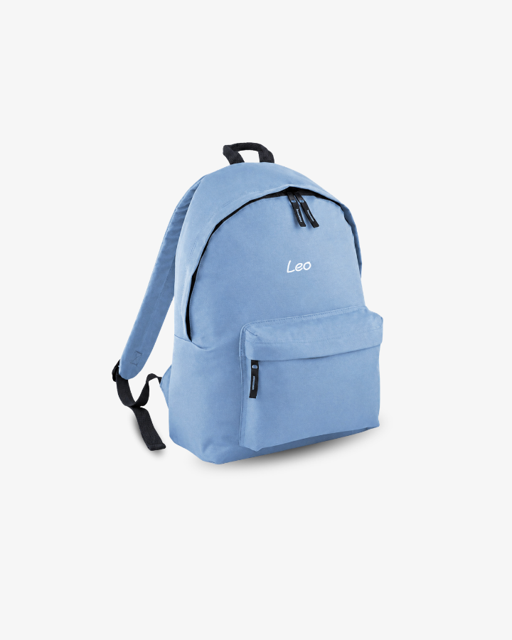 MOCHILA PEQUEÑA AZUL CELESTE |  BORDADO PERSONALIZADO