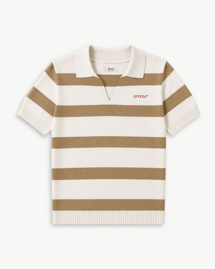 POLO PUNTO RAYAS BEIGE | BORDADO PERSONALIZADO