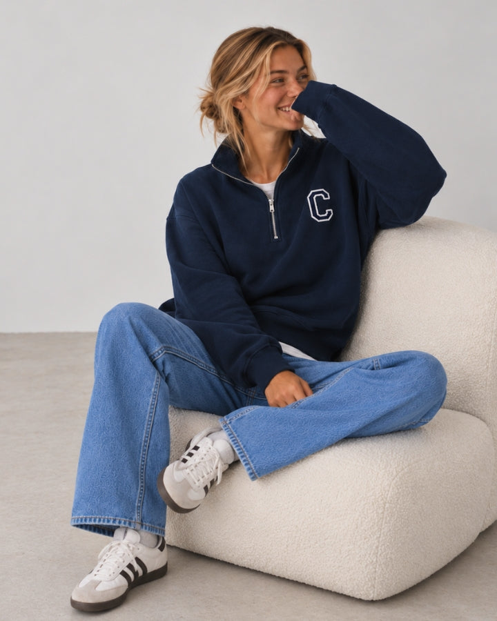 SUDADERA-ZIPPER AZUL MARINO | INICIAL