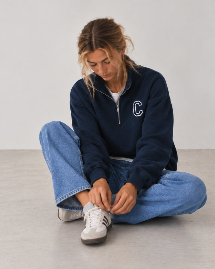 SUDADERA-ZIPPER AZUL MARINO | INICIAL